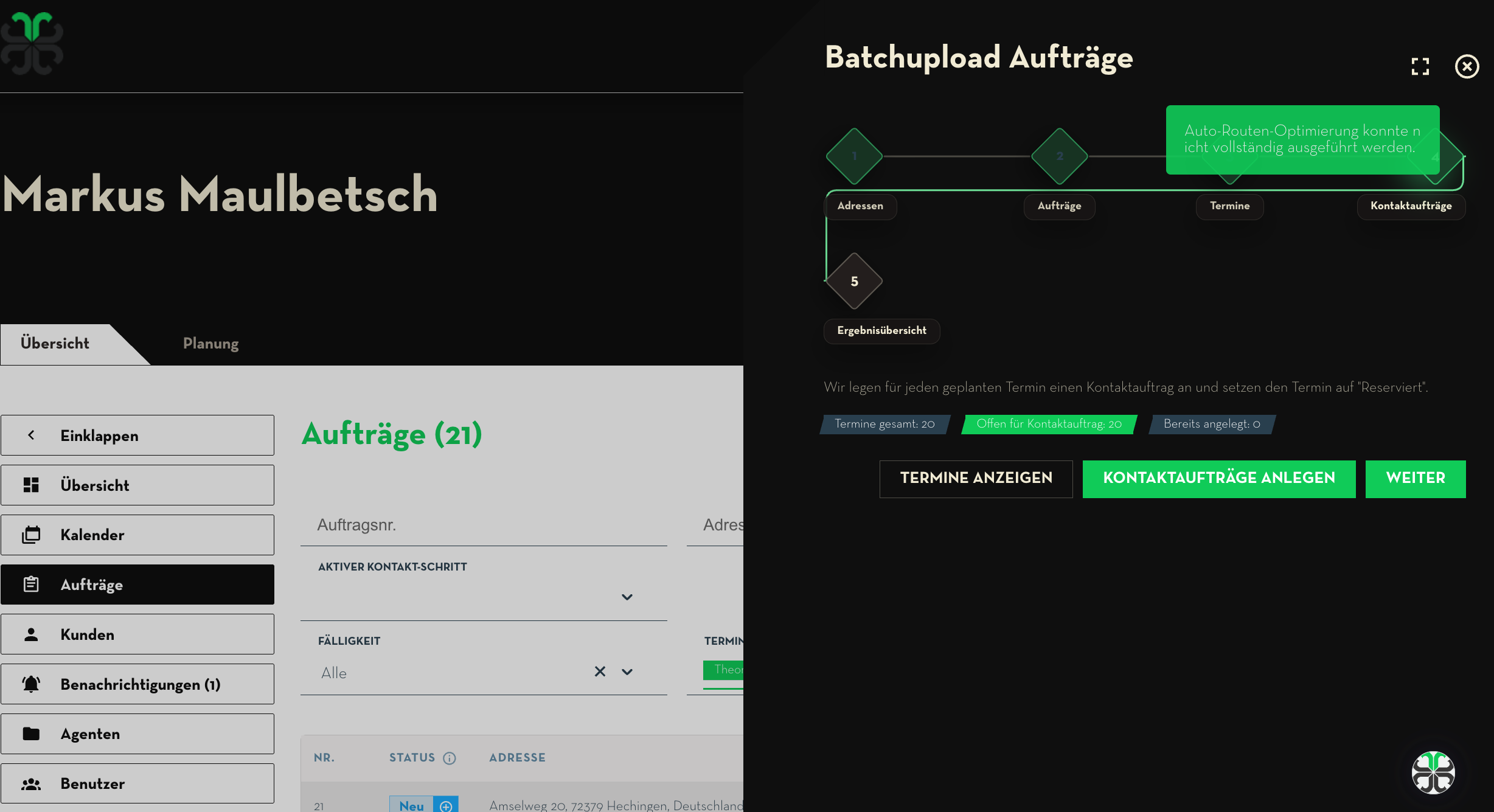 Batchupload Aufträge: Schritt 3 – Startdatum wählen und theoretische Termine erzeugen